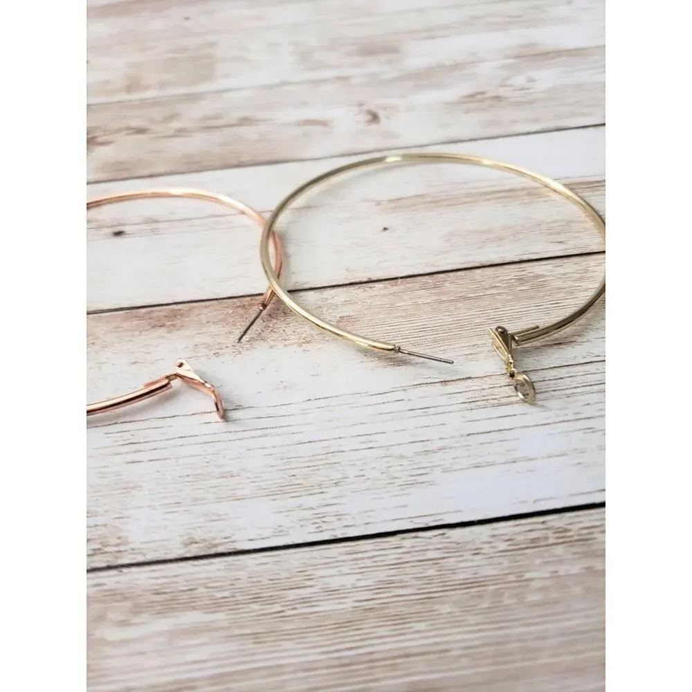 Extra Large Multi Tone Hoop Earrings (One Gold Tone, One Rose Gold Tone)
